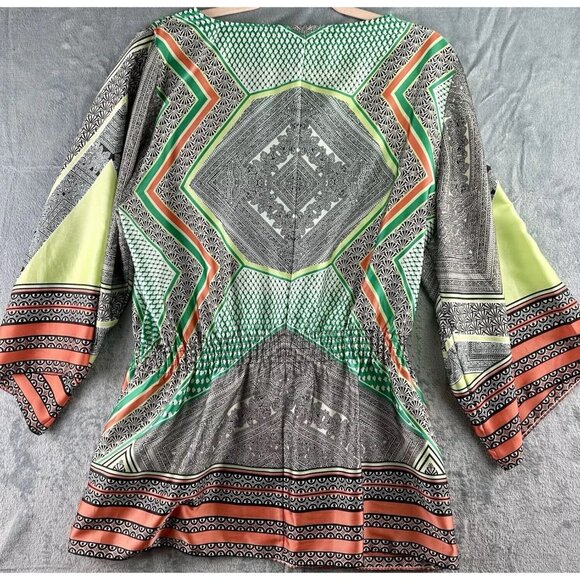 Calvin Klein Kimono Sleeve Blouse Women’s PTP 21.5" Multi Poly Tie Boho Flowy - Picture 14 of 14